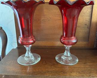 Vintage ruby fluted vases