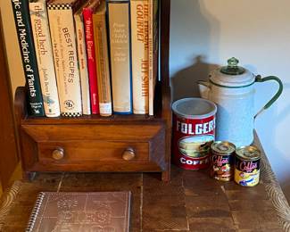 Cookbook Shelf with Drawer, Vintage Folgers