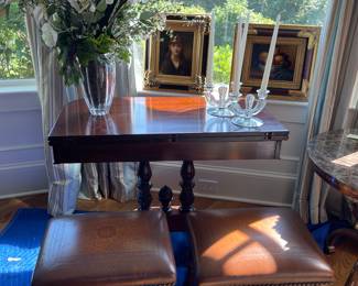 Theodore Alexander Leather Top Bamboo Stools