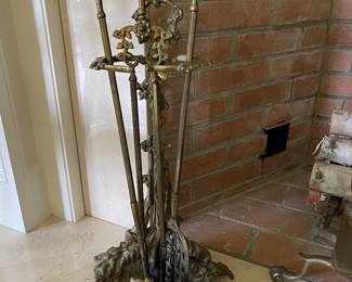 Fireplace Tools with Brass Dog and French Baroque Design