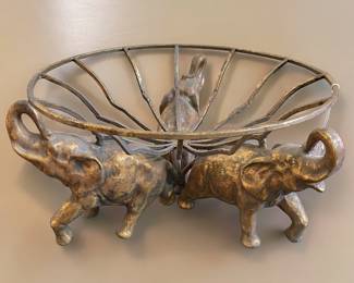 Gilt metal bowl with elephants