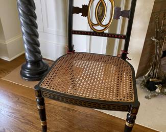8 handpainted, caned dining chairs
