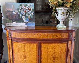 Mahogany inlaid demilune cabinet
