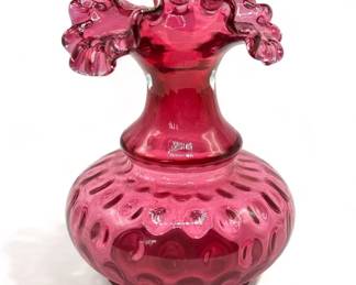 Lot # : 401a - Vintage Fenton cranberry ruffle glass vase 6
