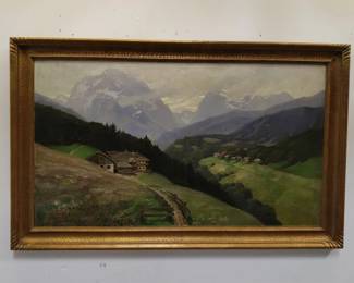 Lot # : 298 - Old European painting on board with gold frame