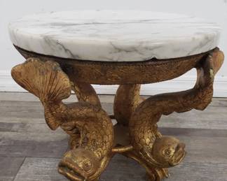 Lot # : 4 - Vintage marble-top plant stand with carved