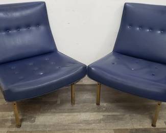 Lot # : 3 - Pair of mid century modern leather and brass chairs