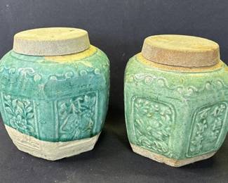 Lot # : 257 - Pair of antique glazed pottery ginger jars
