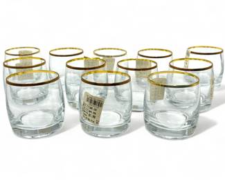 Lot # : 369a - 12 vintage Bohemia Crystal gold rim rocks glasses
