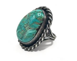 Lot # : 505a - Vintage Navajo silver turquoise ring, 12.29g