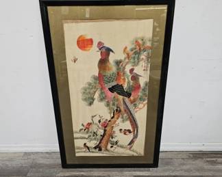 Lot # : 490 - Vintage Asian hand embroidered panel of two
