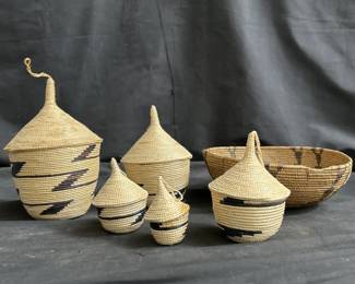 Lot # : 510 - Pair of handmade woven baskets & bowl
