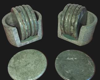 Lot # : 649a - Two sets of mid century green marble coasters.
