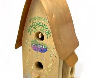 Lot # : 547a - Copper roofed wooden bird house hand painted 
