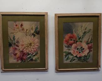 Lot # : 582 - Tamara B. Russian watercolors of flowers Pair
