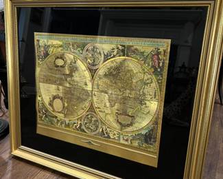 Framed Old world Globe Foil work 