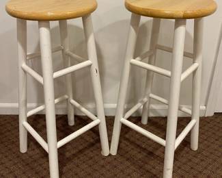Two White Painted Wood Bar Stools

