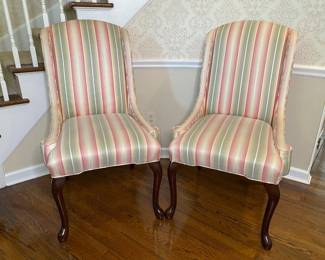 Pair Of Upholstered Side Chairs In Pink And Green
