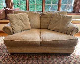 Harden Love Seat In Beige Upholstery With Bun Feet
