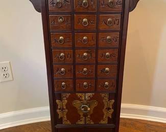 Asian Apothecary Chest With Butterfly Motif
