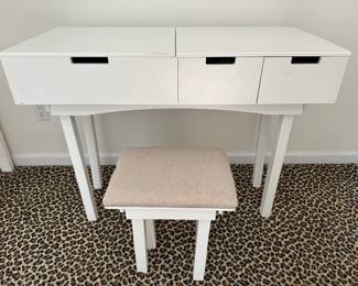White Laminate Dressing Table/desk And Matching Stool
