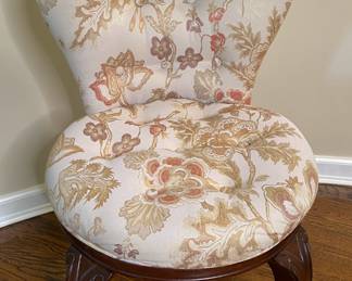Regency Style Upholstered And Tufted Balloon Back Music Chair Or Occasional Chair
