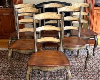 Set Of Six Dining Chairs With Floral Painted Decoration
