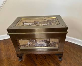 Cedar Chest With Brushed Burnished Brass Frame Inset With Duck Art Panels
