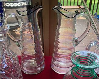 Pair of hand blown pitchers
