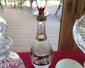 Antique multi color Bohemian glass decanter