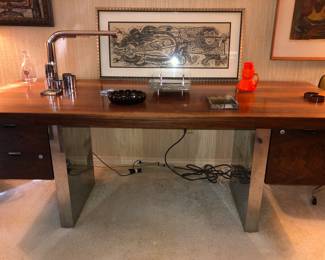 Roger Sprunger for Dunbar floating rosewood & chrome desk