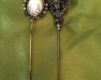 Victorian hat pins Medusa & Art Nouveau Unger Bros sterling