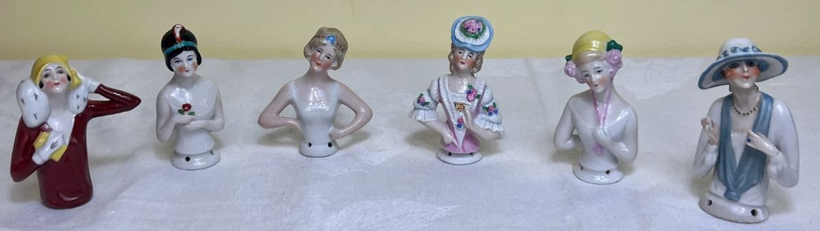 Lot 25 - Antique Porcelain Half Doll Pin Cushion Tops from Germany LOT 2 -3" H