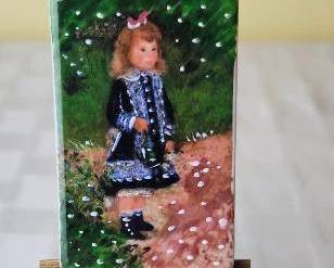 Lot 3- Rochard Peint Main Limoge France Artist Easel "Girl with Watering Can" Portrait and Limoge Paint Box