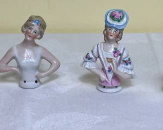 Lot 25 - Antique Porcelain Half Doll Pin Cushion Tops from Germany LOT 2 -3" H