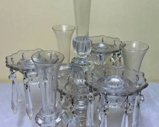 Lot 39- Vintage 3 Candle Candelabra with 3 Epergne Floral Vases