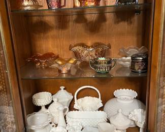 Carnival and milk glass.