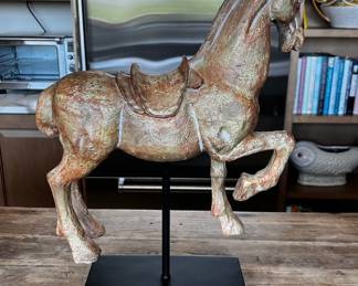 $75 USD     Asian Figurine Horse Statue 239-25     With its graceful prancing gesture and weathered appearance, this horse has the look of a vintage find. It’s a handsome art figure for a mantel or a tabletop, and creates a natural complement to other favorite collectibles.

Dimensions: 14.5 x 5 x 20H in
Condition: In very good condition with expected signs of age and wear based on the nature of the piece.

Location: Local pick up Lake Oswego, OR 97034.  Shipping suggestions available upon request.     https://goodbyhello.com/products/asian-figurine-horse-statue-239-24-copy?_pos=1&_sid=6caa0fa1a&_ss=r