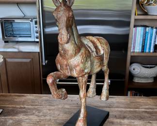 $75 USD     Asian Figurine Horse Statue 239-25     With its graceful prancing gesture and weathered appearance, this horse has the look of a vintage find. It’s a handsome art figure for a mantel or a tabletop, and creates a natural complement to other favorite collectibles.

Dimensions: 14.5 x 5 x 20H in
Condition: In very good condition with expected signs of age and wear based on the nature of the piece.

Location: Local pick up Lake Oswego, OR 97034.  Shipping suggestions available upon request.     https://goodbyhello.com/products/asian-figurine-horse-statue-239-24-copy?_pos=1&_sid=6caa0fa1a&_ss=r