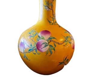 $750 USD     Chinese Porcelain Nine-Peach Juane Vase B239-16     Bottle-shaped and enameled on yellow-orange ground with peach fruits, blossoms, and leaves growing from two branches of different shades. Blue character seal on base. 

Dimensions: 15.5 x 22H in

Condition: Good condition. Used for a decorative piece. 

Location: Local pick up Lake Oswego, OR. Shipping suggestions available upon request.     https://goodbyhello.com/products/la-love-child-original-art-239-15-copy?_pos=3&_sid=f4ac17e30&_ss=r