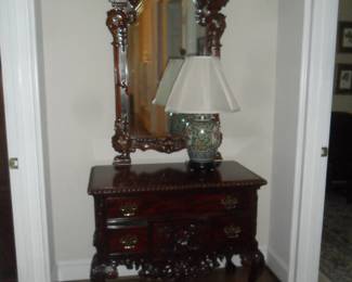 Wonderful wood carved mirror and chest