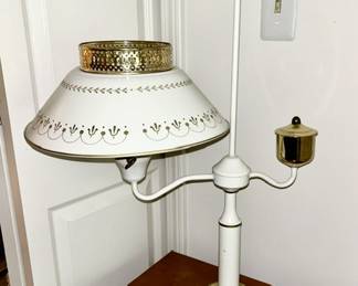 Vintage metal toleware and brass student desk/table lamp