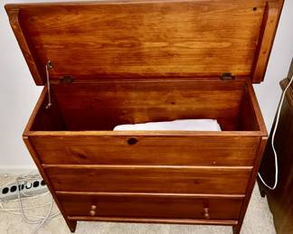 Inside view of blanket/storage chest, hinged top