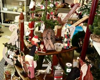 Wooden tiered display stand (SOLD) with Christmas decor (some SOLD)