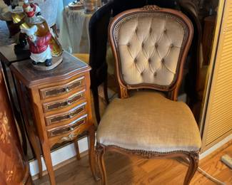 Side chair with jewelry box or small side table.