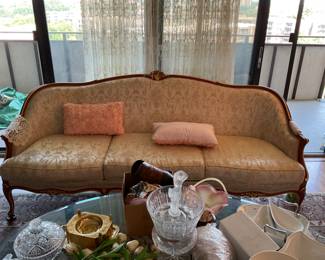 Three cushion Sofa with glass top coffee table