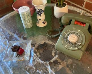 Vintage patio table and telephone