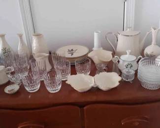 Lenox Teapot Rosenthal Waterford Glasses, Wedgwood, VSL Bowls