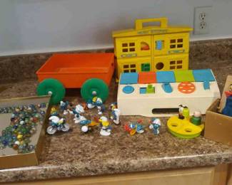 Vintage Marbles, Smurf Figures, and Learning Toys