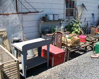 Vintage Metal Trundle Bed and Old wood chest